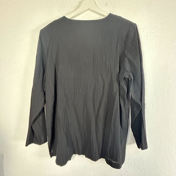 Brownstone Studio Womens Crinkle Button-Down Blouse Large Cotton Black Casual - Picture 2 of 7